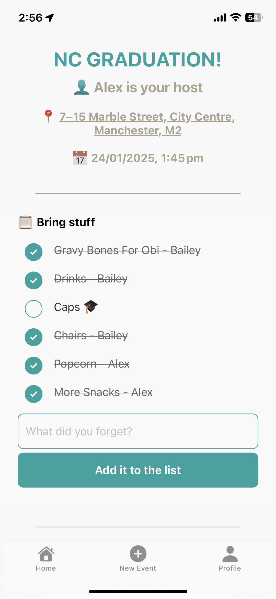 Screenshot of an event page in Eventure