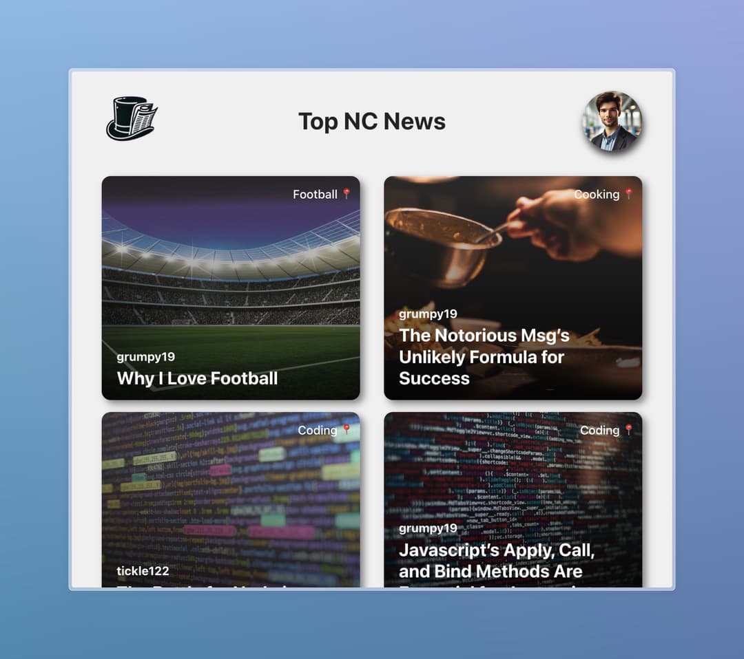 Screenshot of Top NC News homepage